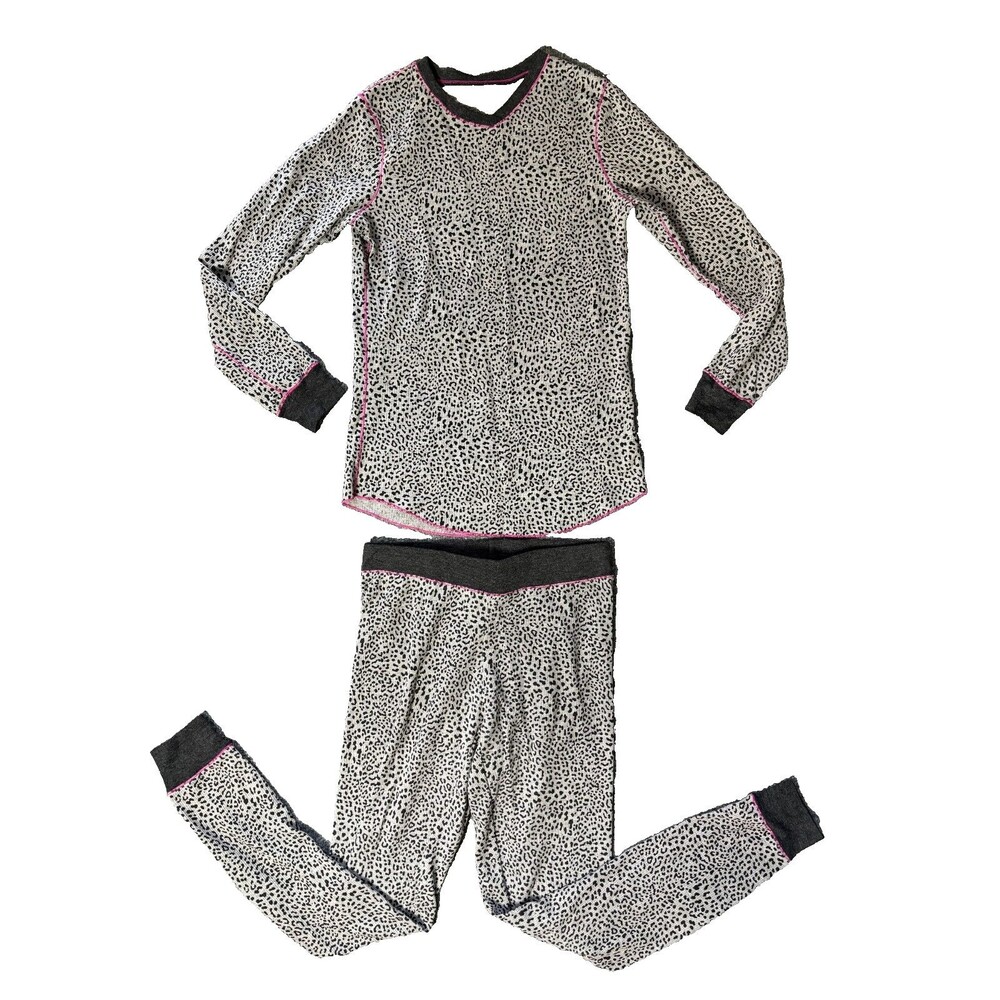 Climate Right Pajama Set Womens Small Pajamas Long Sleeve Long Pants Gray Animal